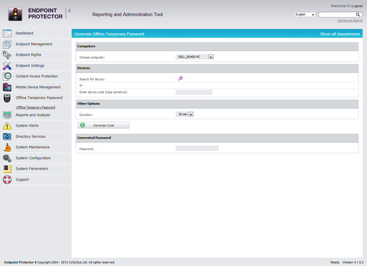Endpoint Protector 4 Offline Temporary Password