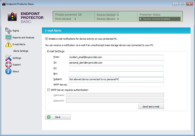 Endpoint Protector Basic Email Alert