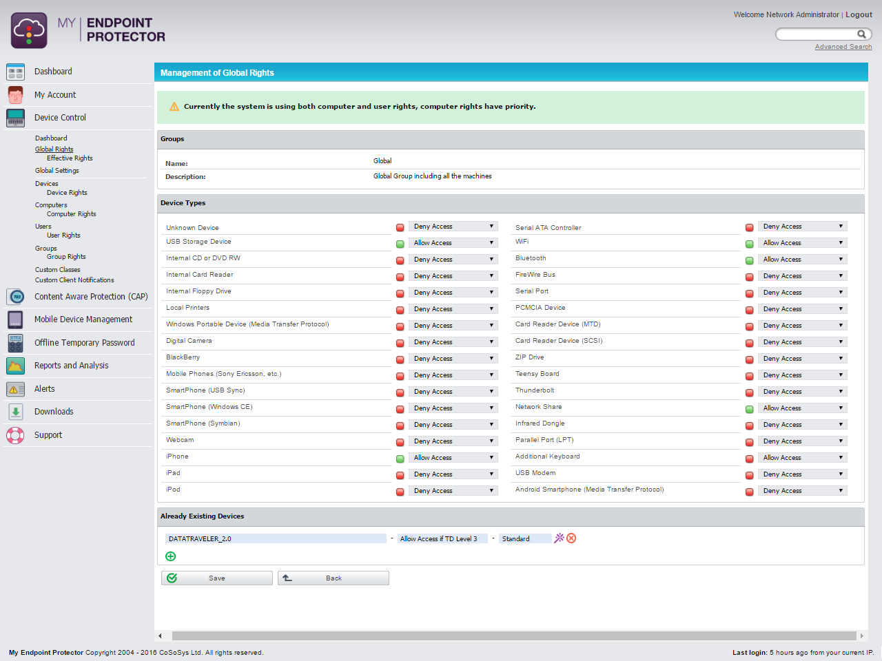 Device Control - Manage Global Rights